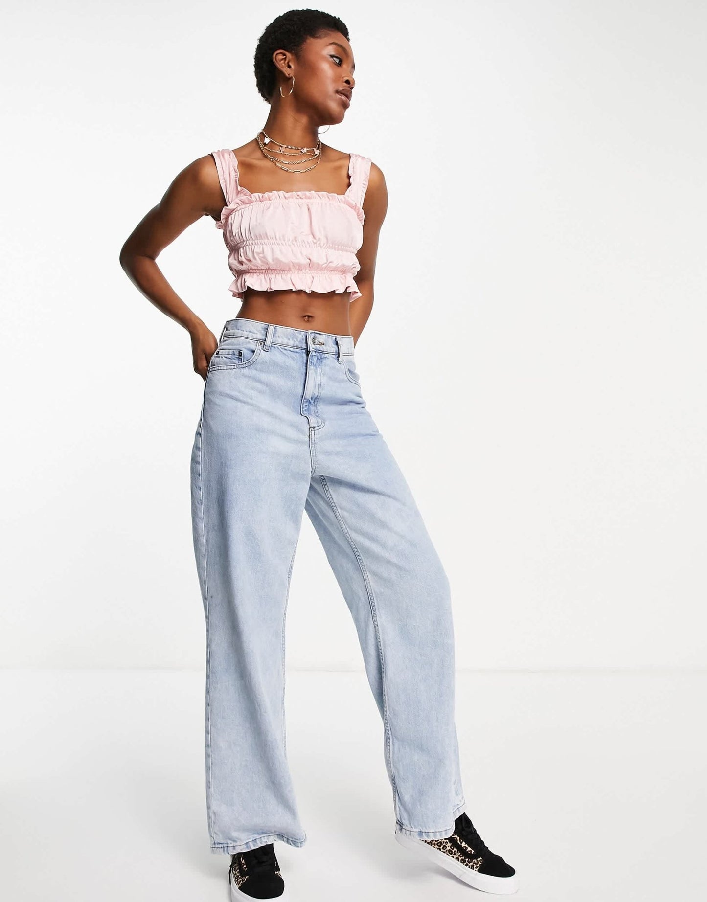 Topshop plain shirred tiered cami in pink - ASOS Sample Sale EU Store