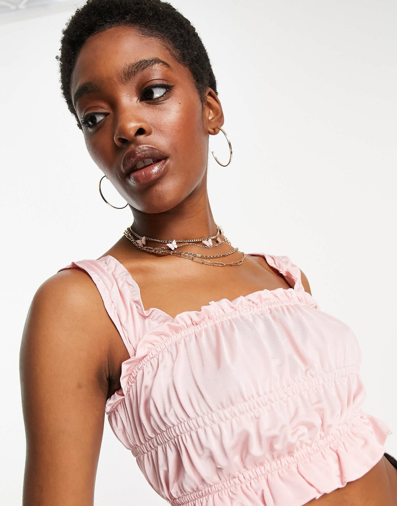 Topshop plain shirred tiered cami in pink - ASOS Sample Sale EU Store