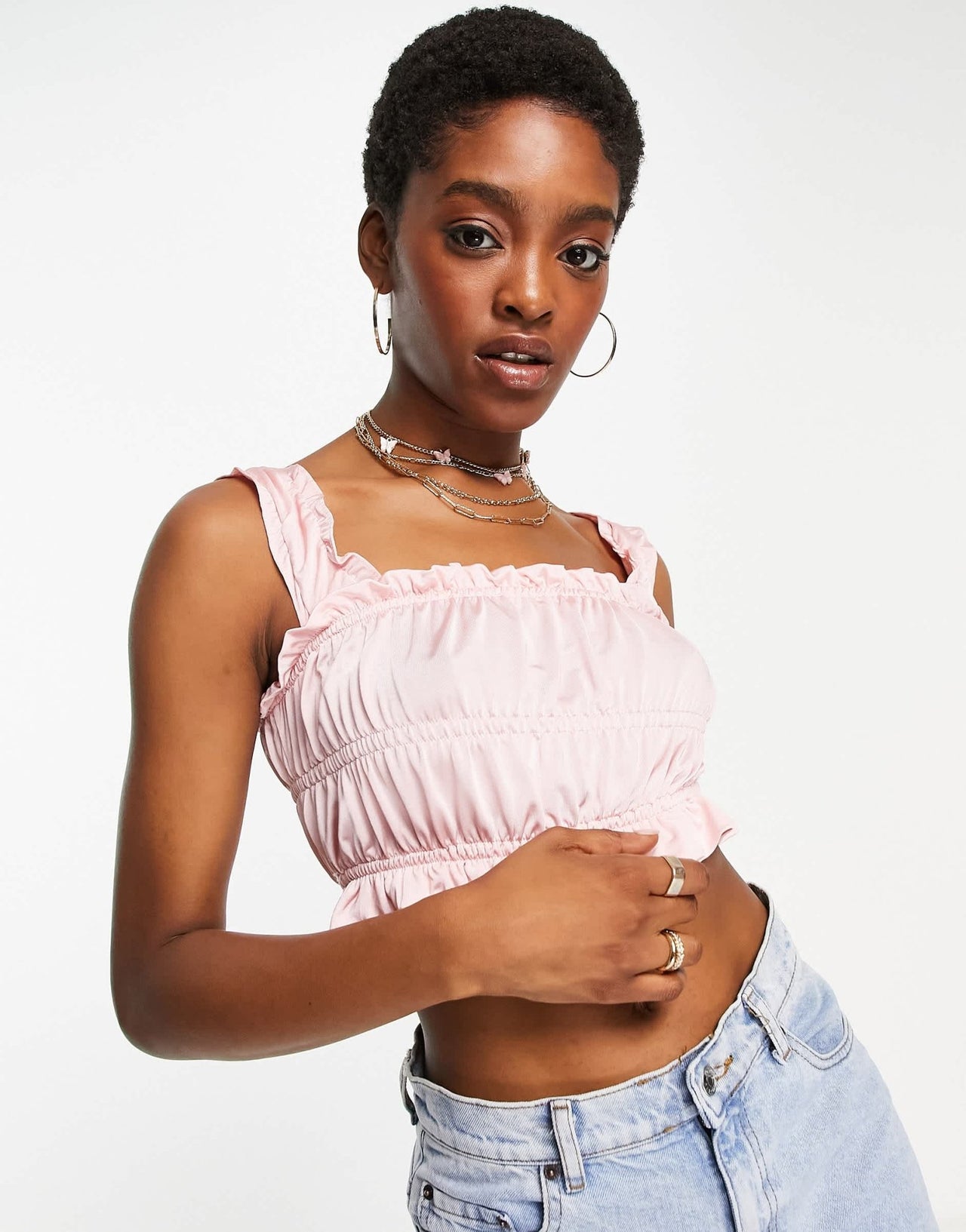 Topshop plain shirred tiered cami in pink - ASOS Sample Sale EU Store