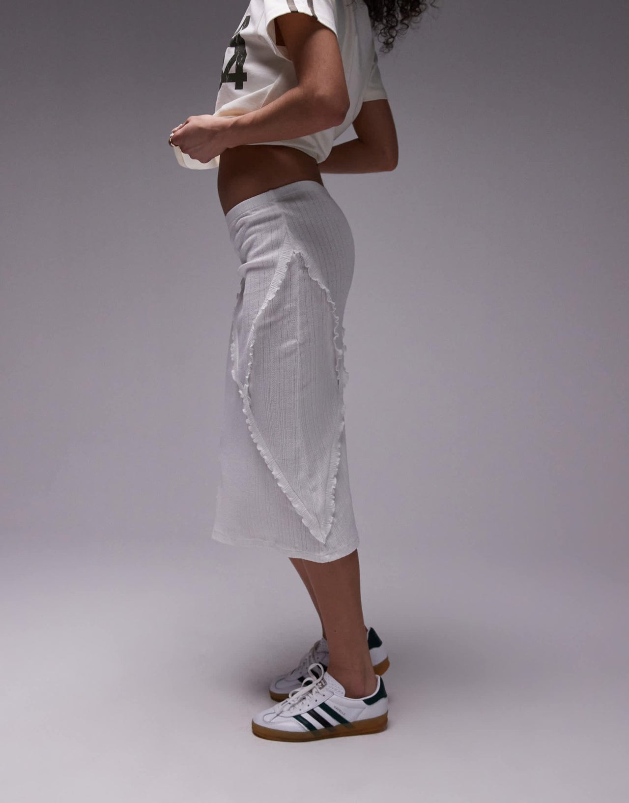 Topshop pointelle 90s length ruffle trim skirt in white - ASOS Sample Sale EU Store