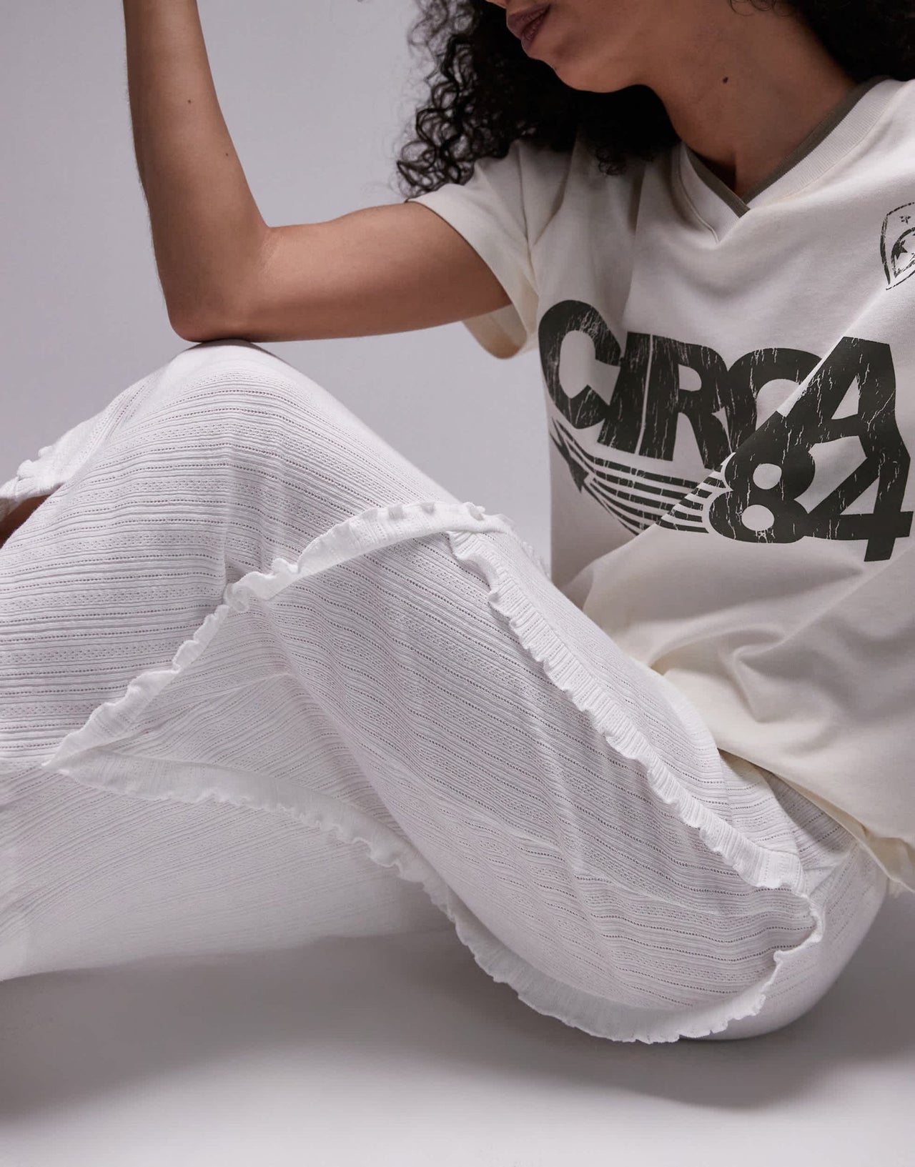 Topshop pointelle 90s length ruffle trim skirt in white - ASOS Sample Sale EU Store