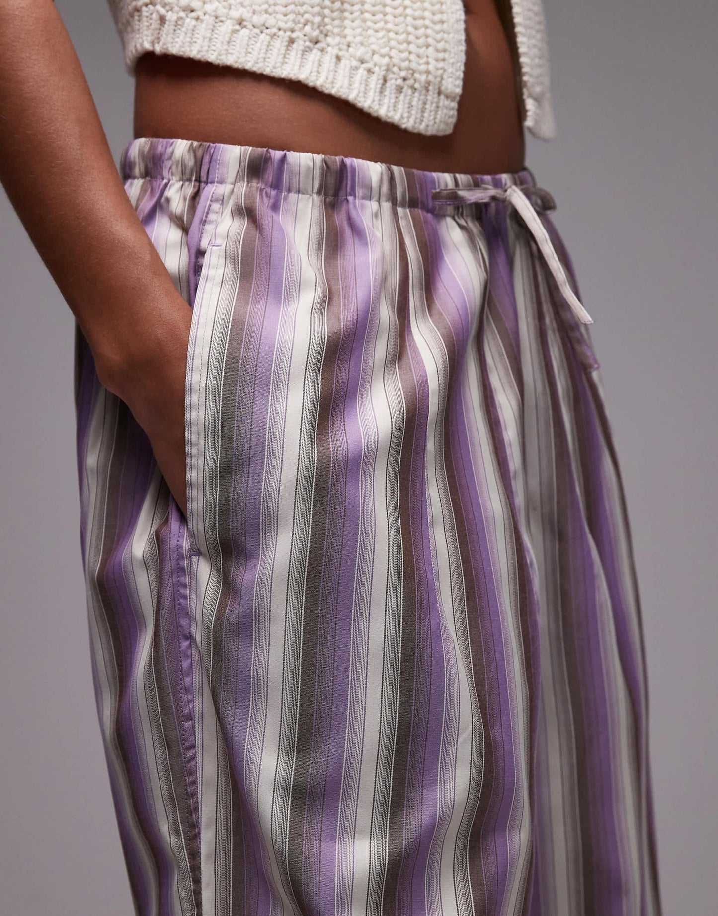 Topshop poplin stripe straight leg trouser in purple - ASOS Sample Sale EU Store