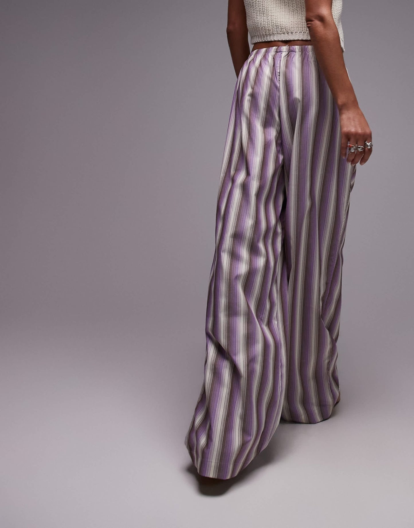 Topshop poplin stripe straight leg trouser in purple - ASOS Sample Sale EU Store