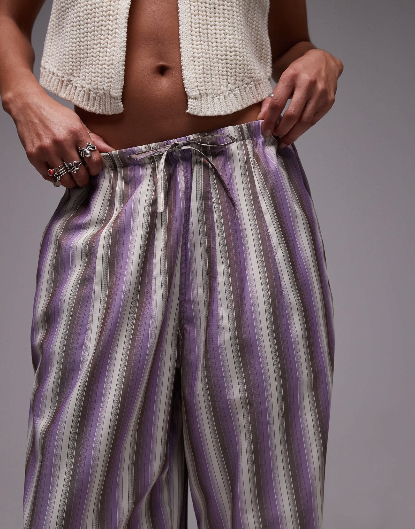 Topshop poplin stripe straight leg trouser in purple - ASOS Sample Sale EU Store