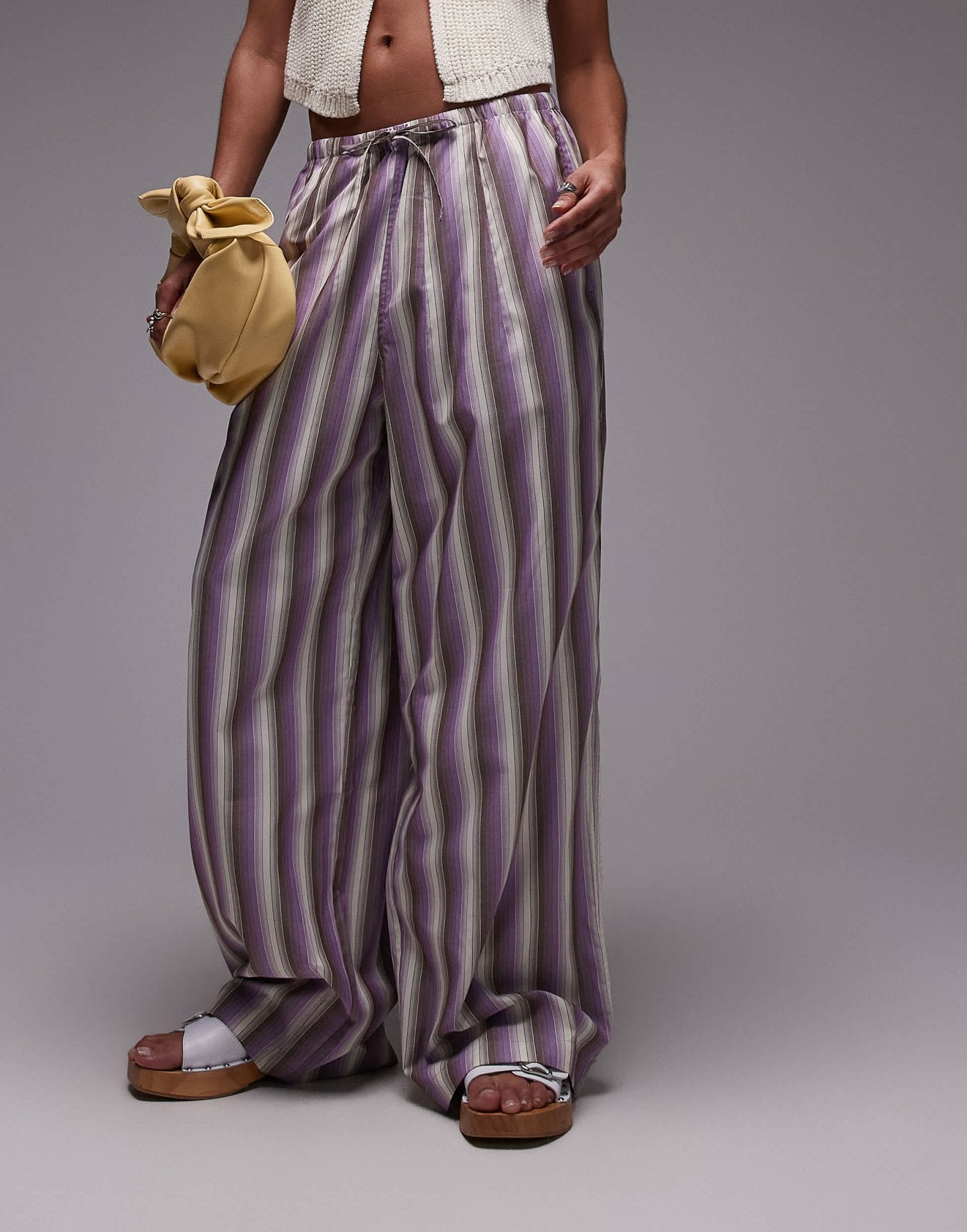 Topshop poplin stripe straight leg trouser in purple - ASOS Sample Sale EU Store