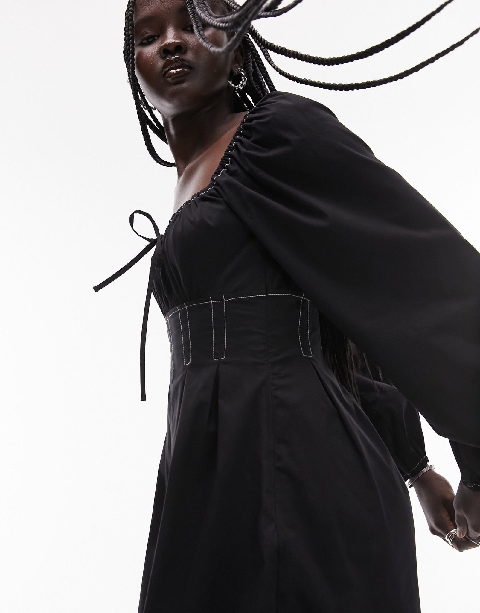 Topshop poplin topstitch tea dress in black - ASOS Sample Sale EU Store