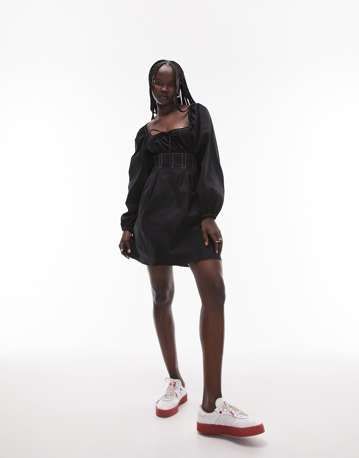 Topshop poplin topstitch tea dress in black - ASOS Sample Sale EU Store