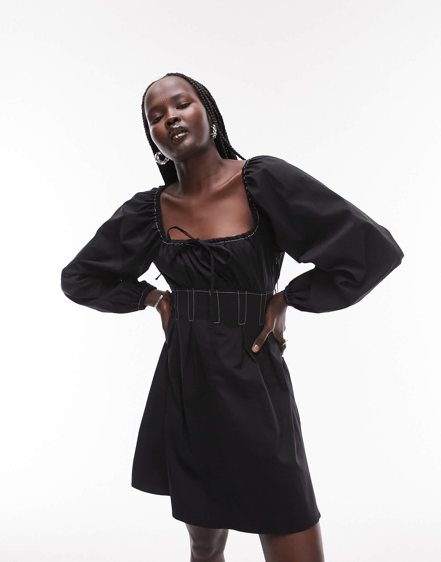 Topshop poplin topstitch tea dress in black - ASOS Sample Sale EU Store