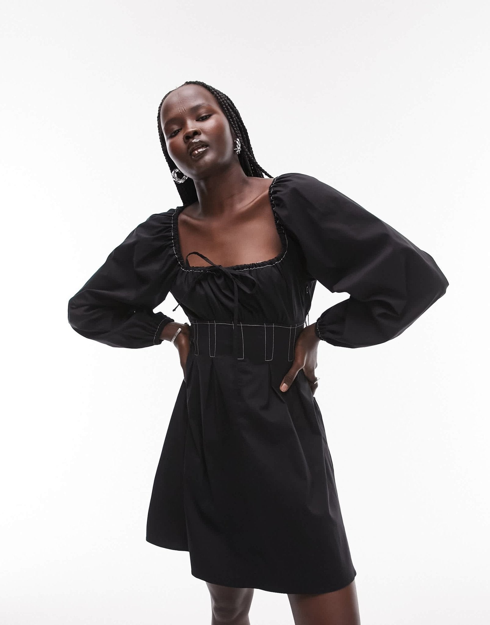 Topshop poplin topstitch tea dress in black - ASOS Sample Sale EU Store