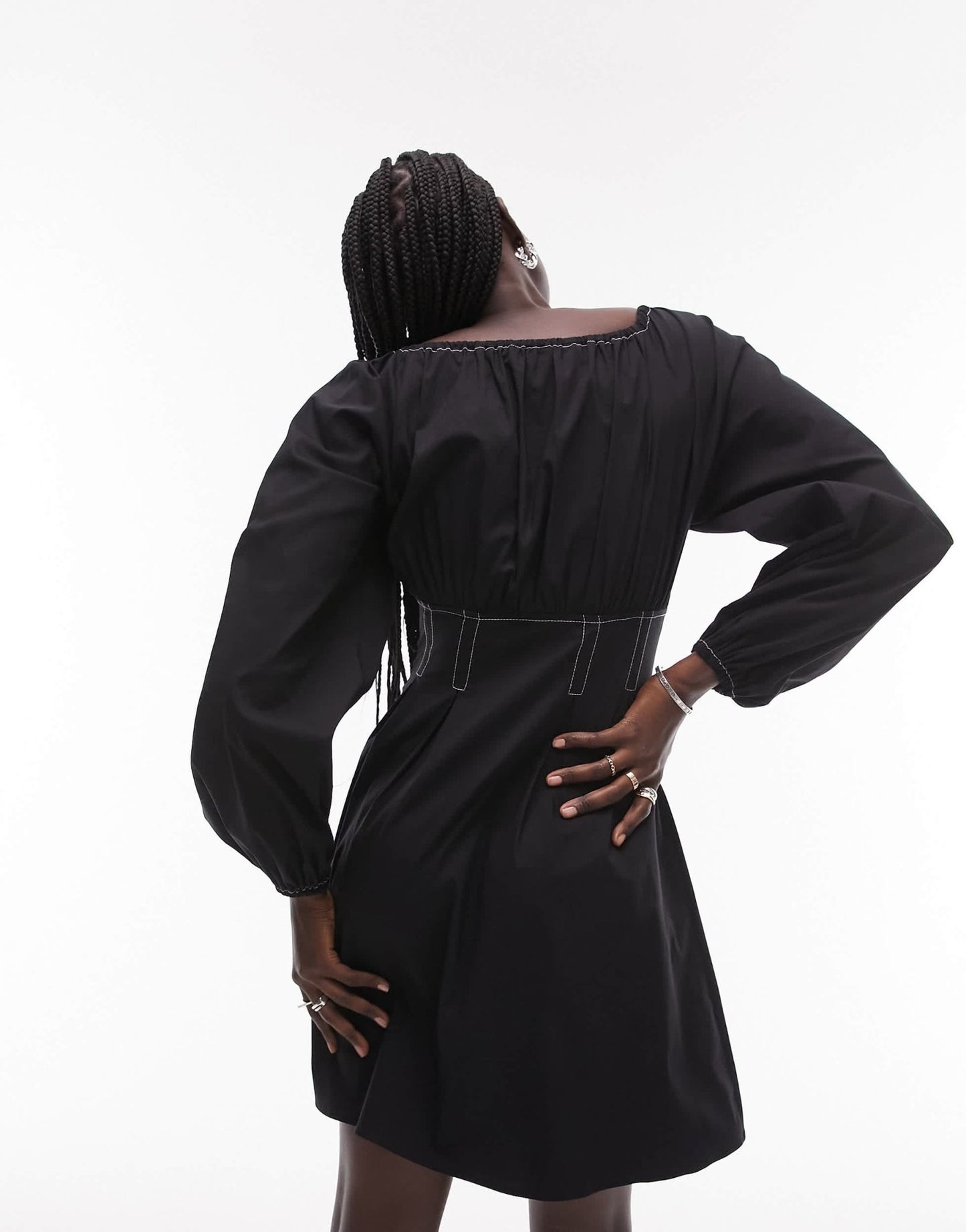 Topshop poplin topstitch tea dress in black - ASOS Sample Sale EU Store