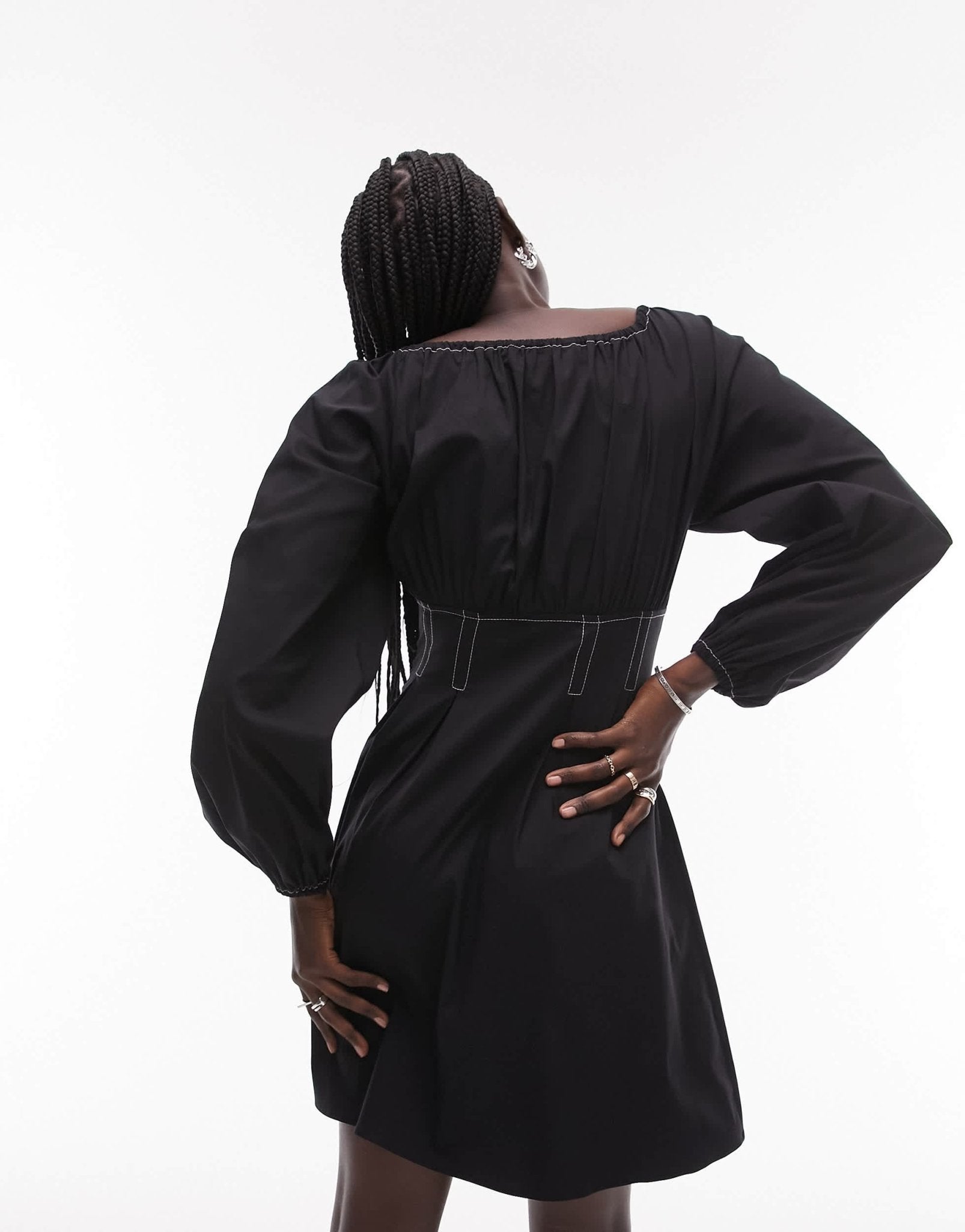 Topshop poplin topstitch tea dress in black - ASOS Sample Sale EU Store