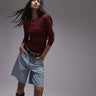 Maglia basic premium Topshop a maniche lunghe con scollo tondo e rifiniture a contrasto in bordeaux