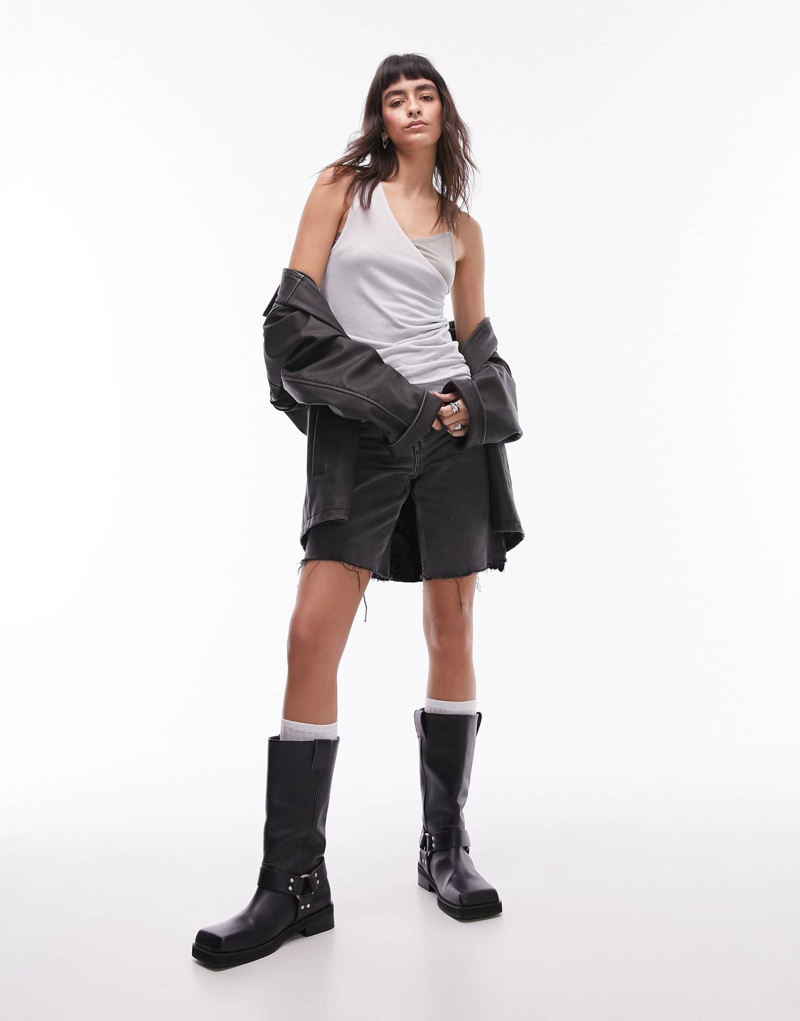 Topshop premium basic sheer double layer asymmetric cami in grey - ASOS Sample Sale EU Store