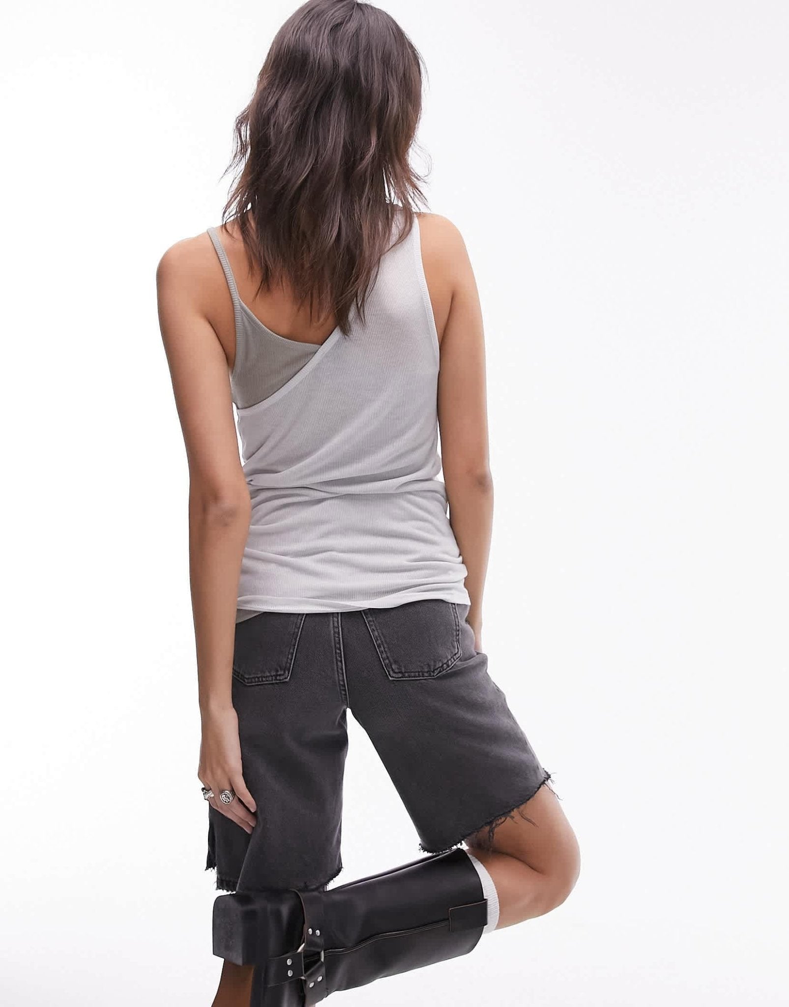 Topshop premium basic sheer double layer asymmetric cami in grey - ASOS Sample Sale EU Store