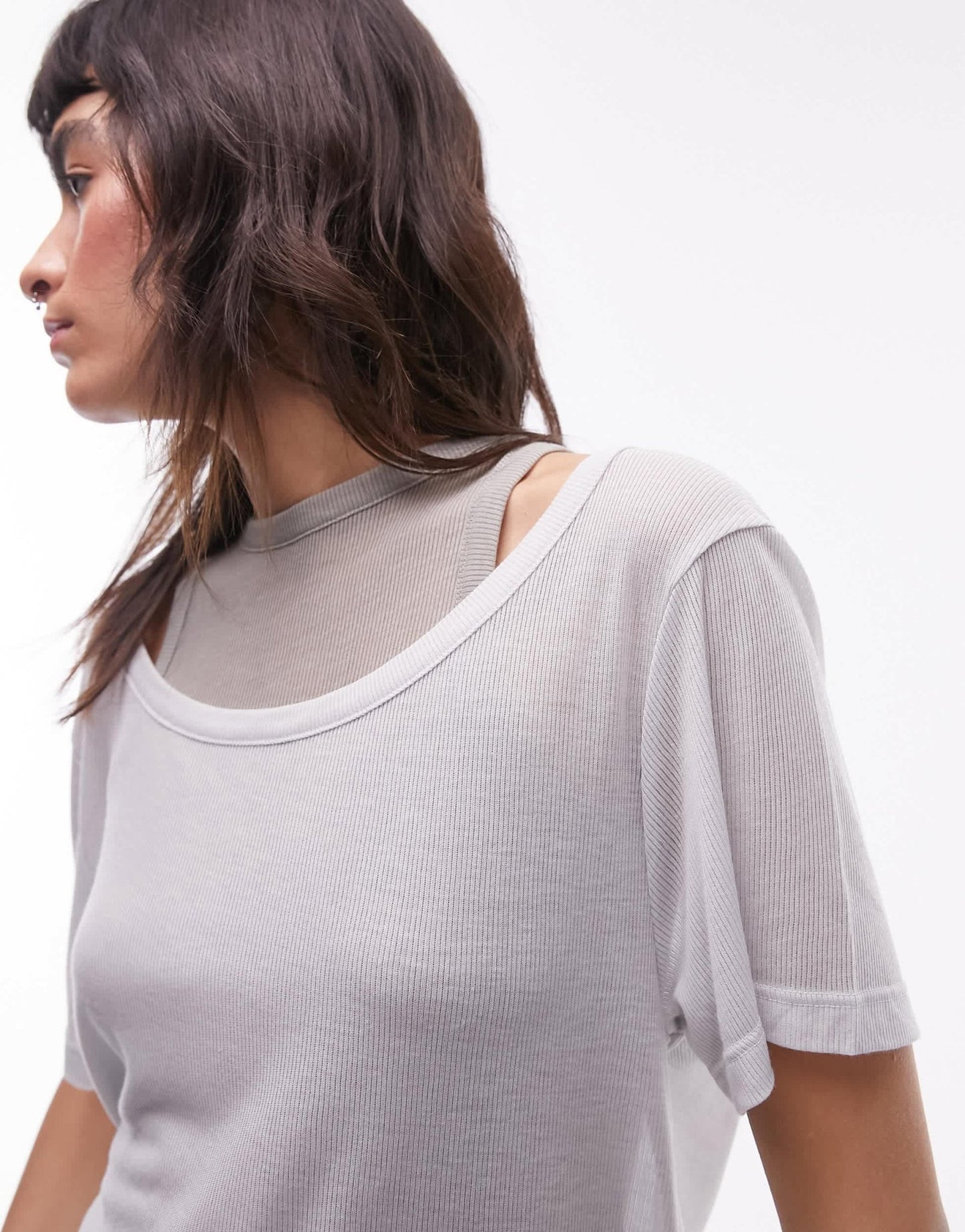 Topshop premium basic sheer double loose fit tee in grey - ASOS Sample Sale EU Store