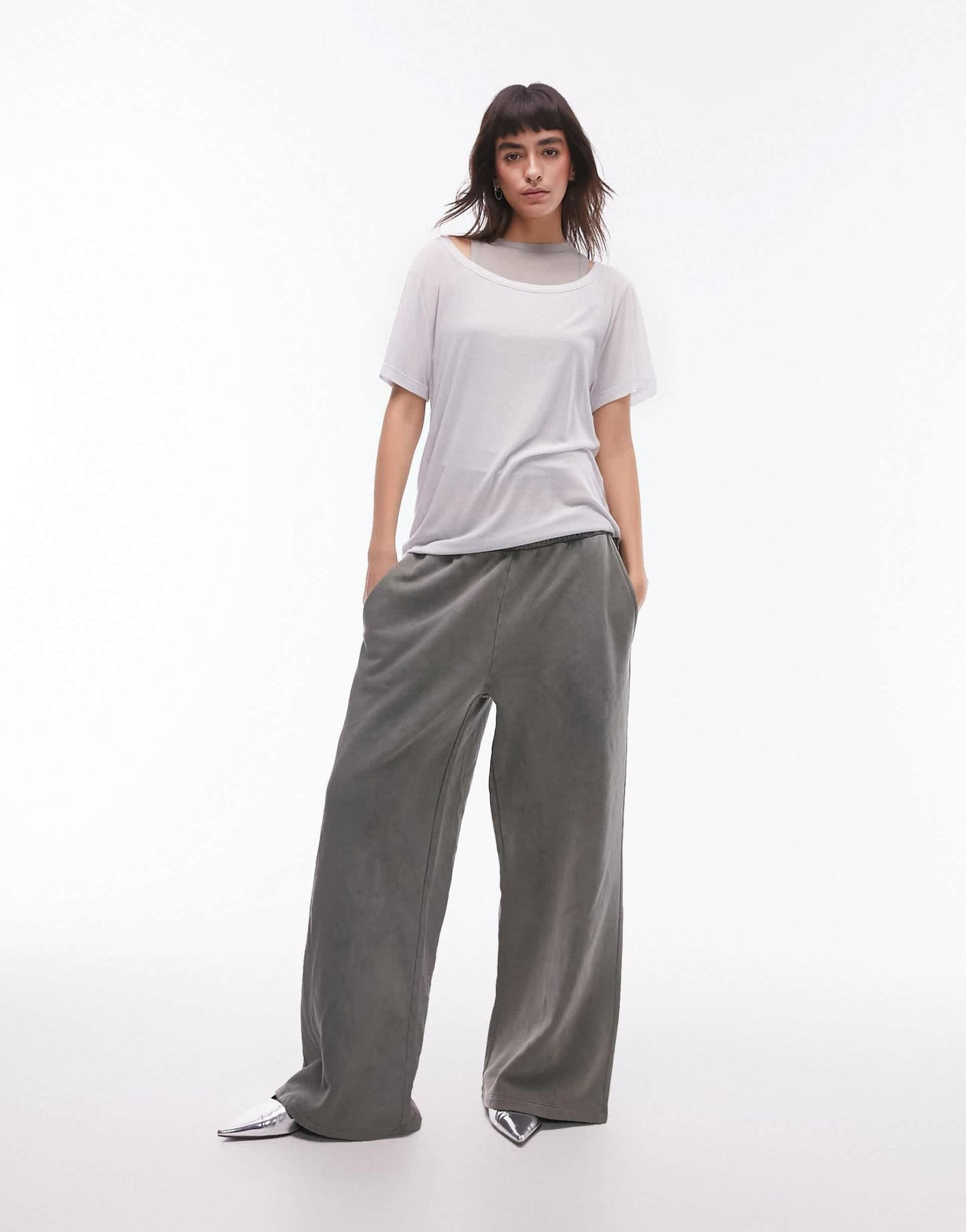 Topshop premium basic sheer double loose fit tee in grey - ASOS Sample Sale EU Store