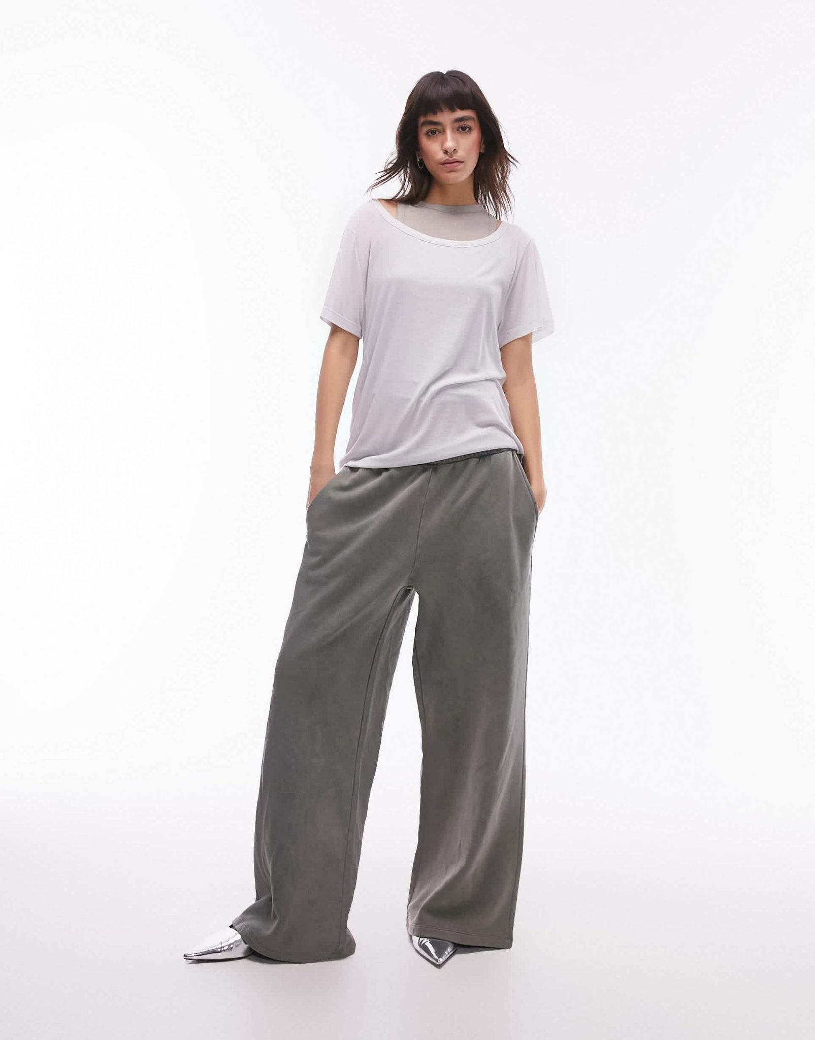Topshop premium basic sheer double loose fit tee in grey - ASOS Sample Sale EU Store