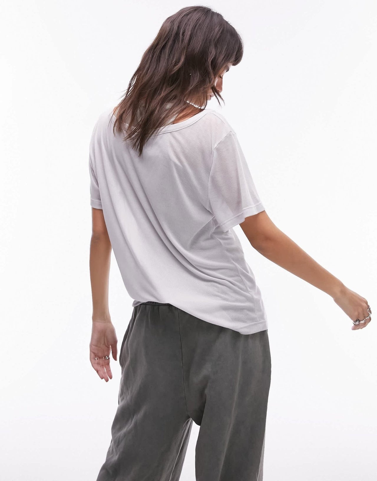 Topshop premium basic sheer double loose fit tee in grey - ASOS Sample Sale EU Store