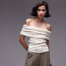 Topshop premium rib bardot top in ecru