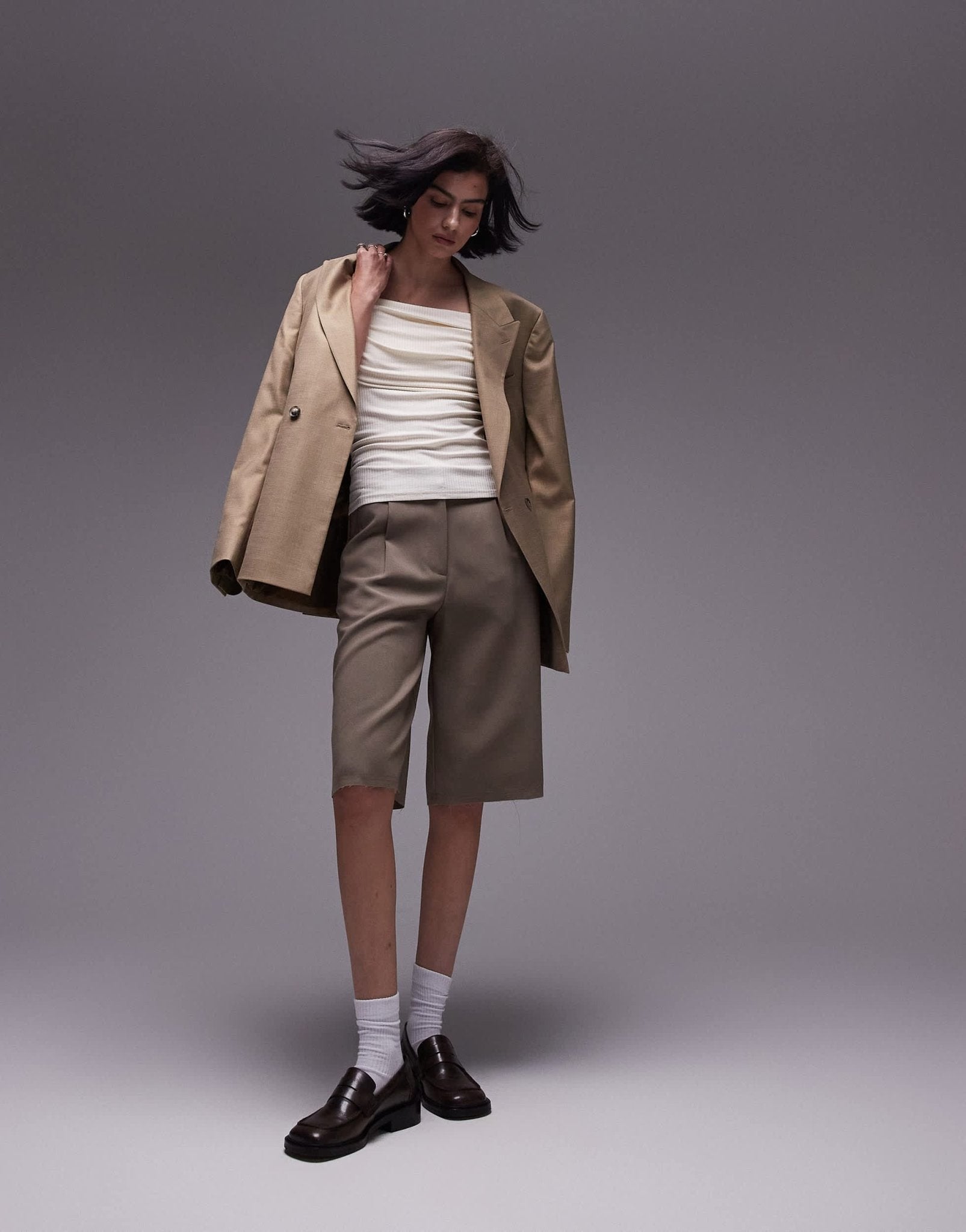 Topshop premium rib bardot top in ecru - ASOS Sample Sale EU Store