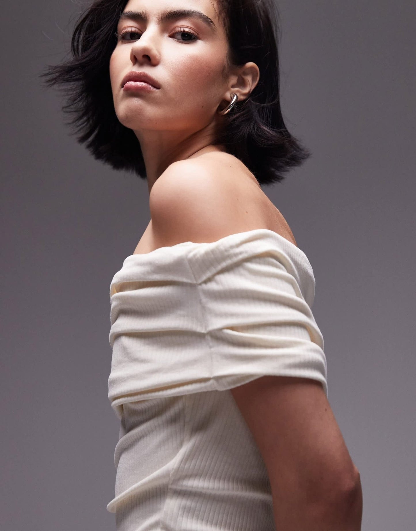 Topshop premium rib bardot top in ecru - ASOS Sample Sale EU Store