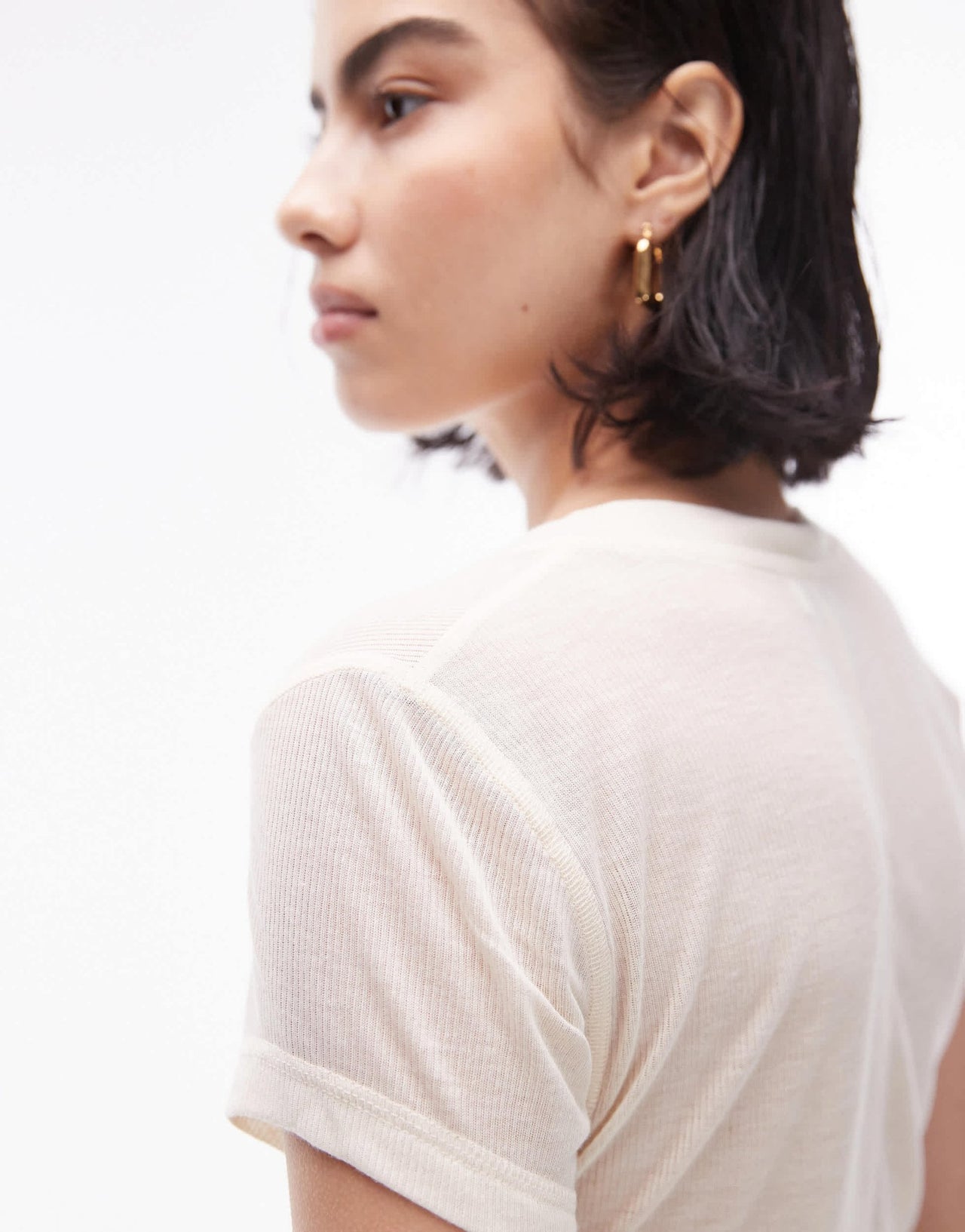 Topshop premium rib sheer longline tee in off white - ASOS Sample Sale EU Store