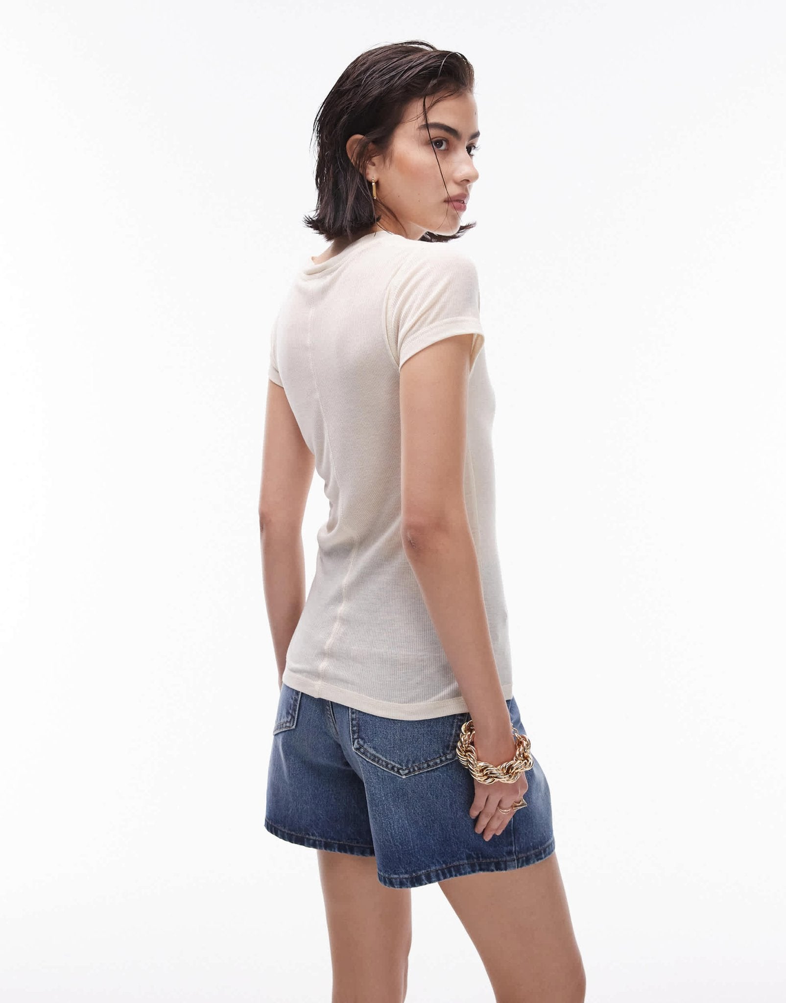 Topshop premium rib sheer longline tee in off white - ASOS Sample Sale EU Store