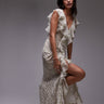 Topshop premium ruffle pintuck gown in soft grey floral