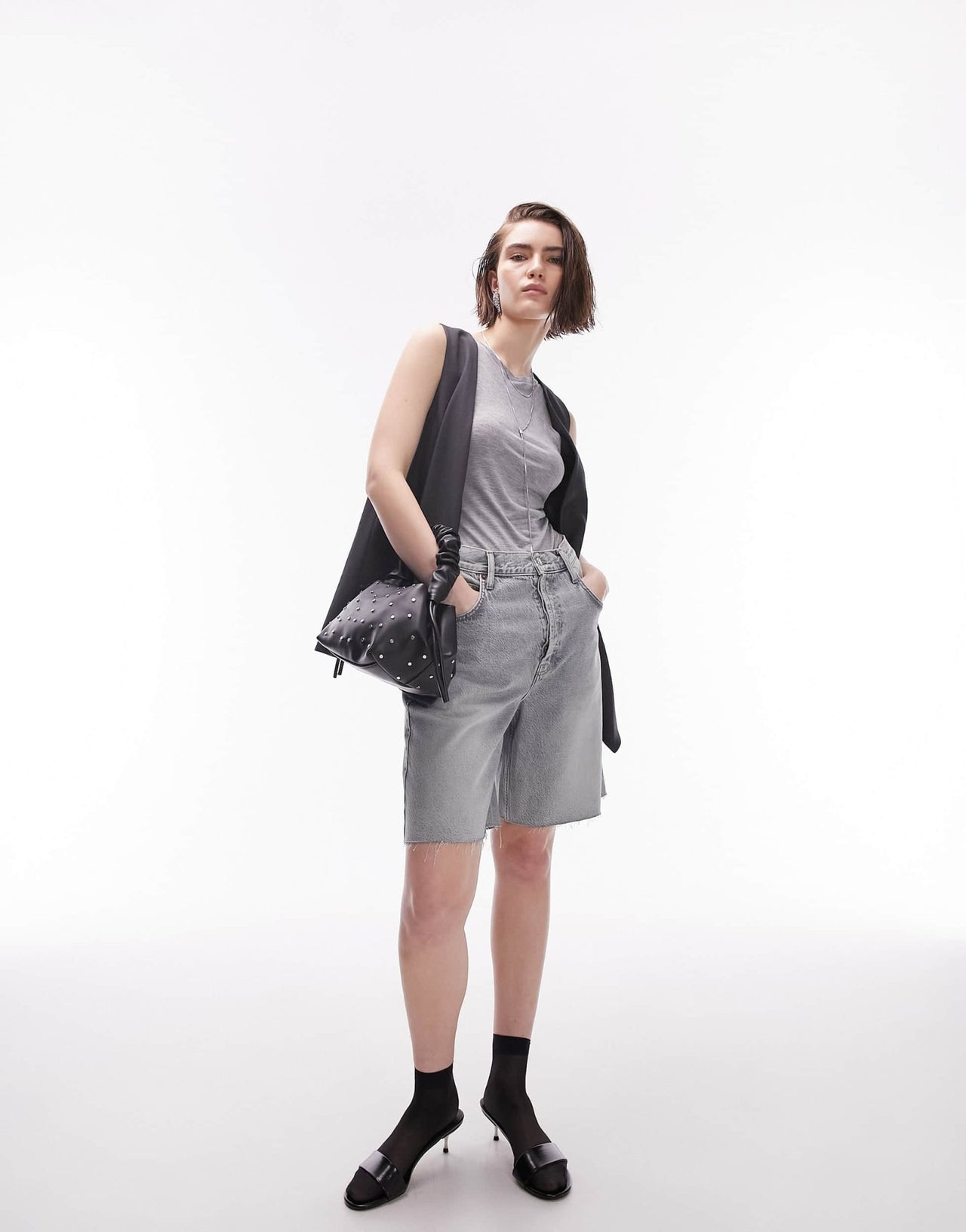 Topshop premium slinky racer vest in grey marl - ASOS Sample Sale EU Store