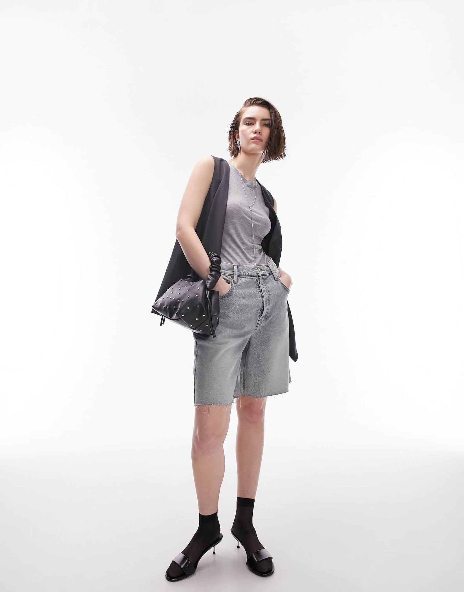 Topshop premium slinky racer vest in grey marl - ASOS Sample Sale EU Store