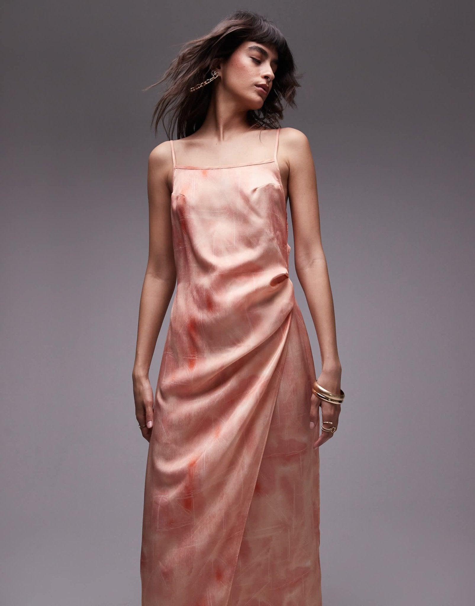 Topshop premium square neck wrap midi slip in dusty pink floral - ASOS Sample Sale EU Store