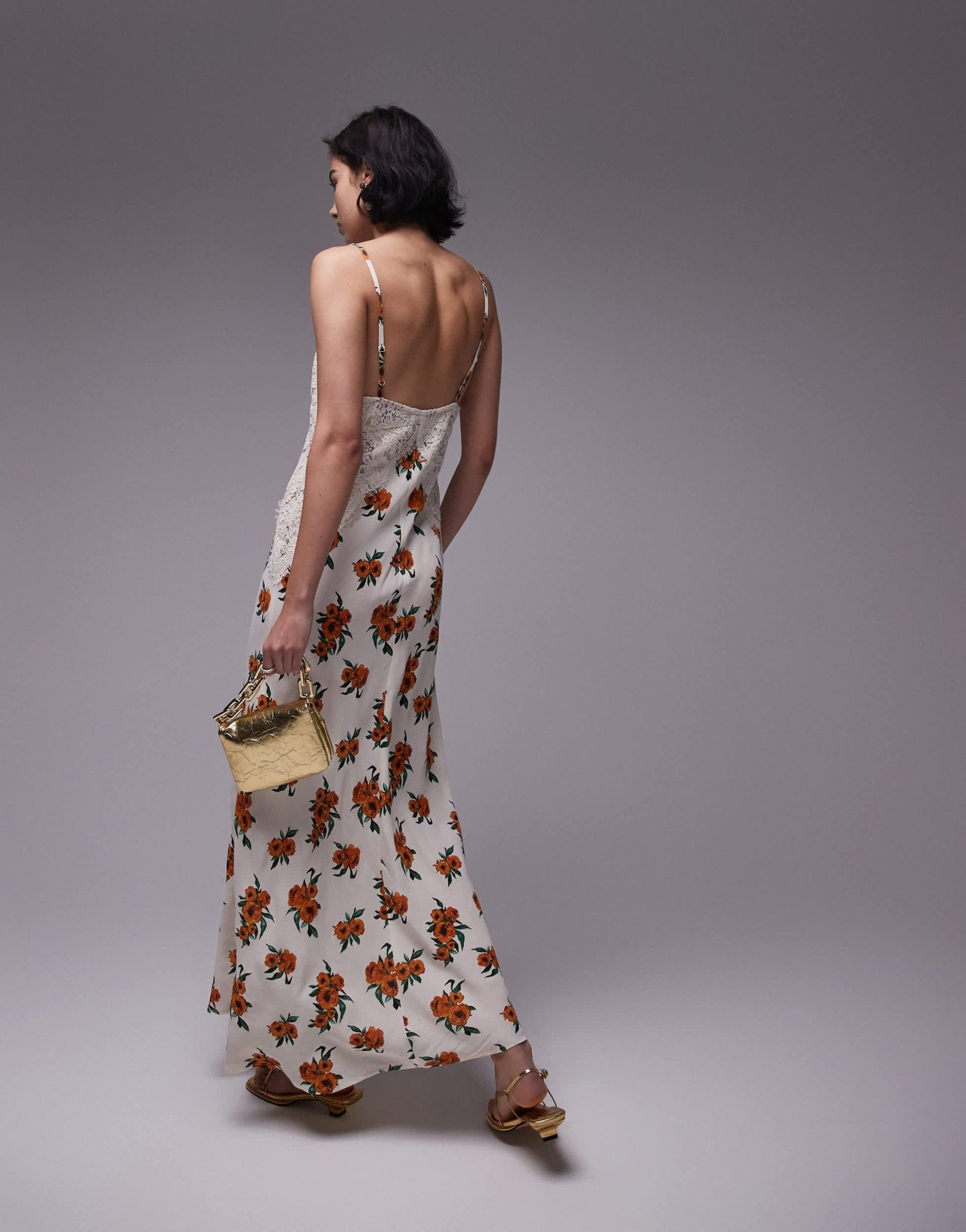Topshop premium white and orange floral and lace maxi slip dress - ASOS Sample Sale EU Store
