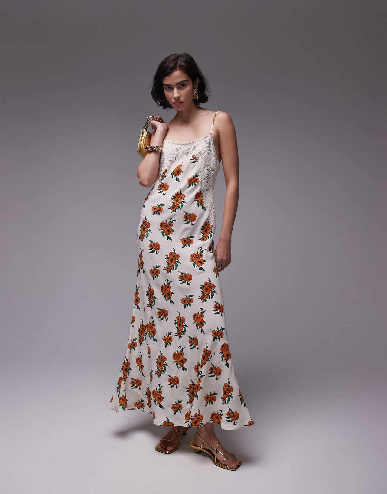 Topshop premium white and orange floral and lace maxi slip dress - ASOS Sample Sale EU Store