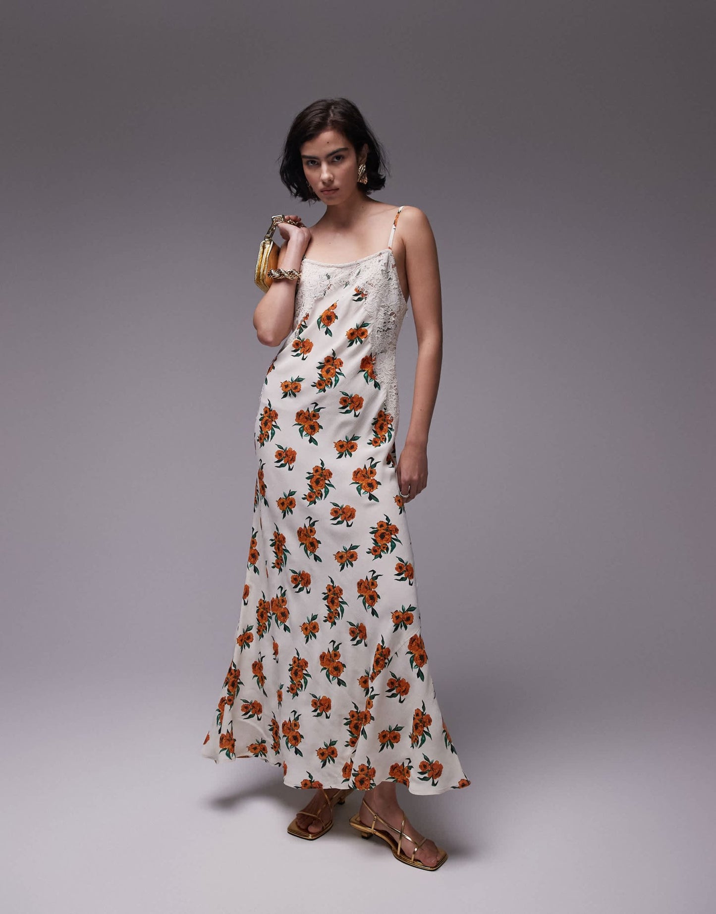 Topshop premium white and orange floral and lace maxi slip dress - ASOS Sample Sale EU Store