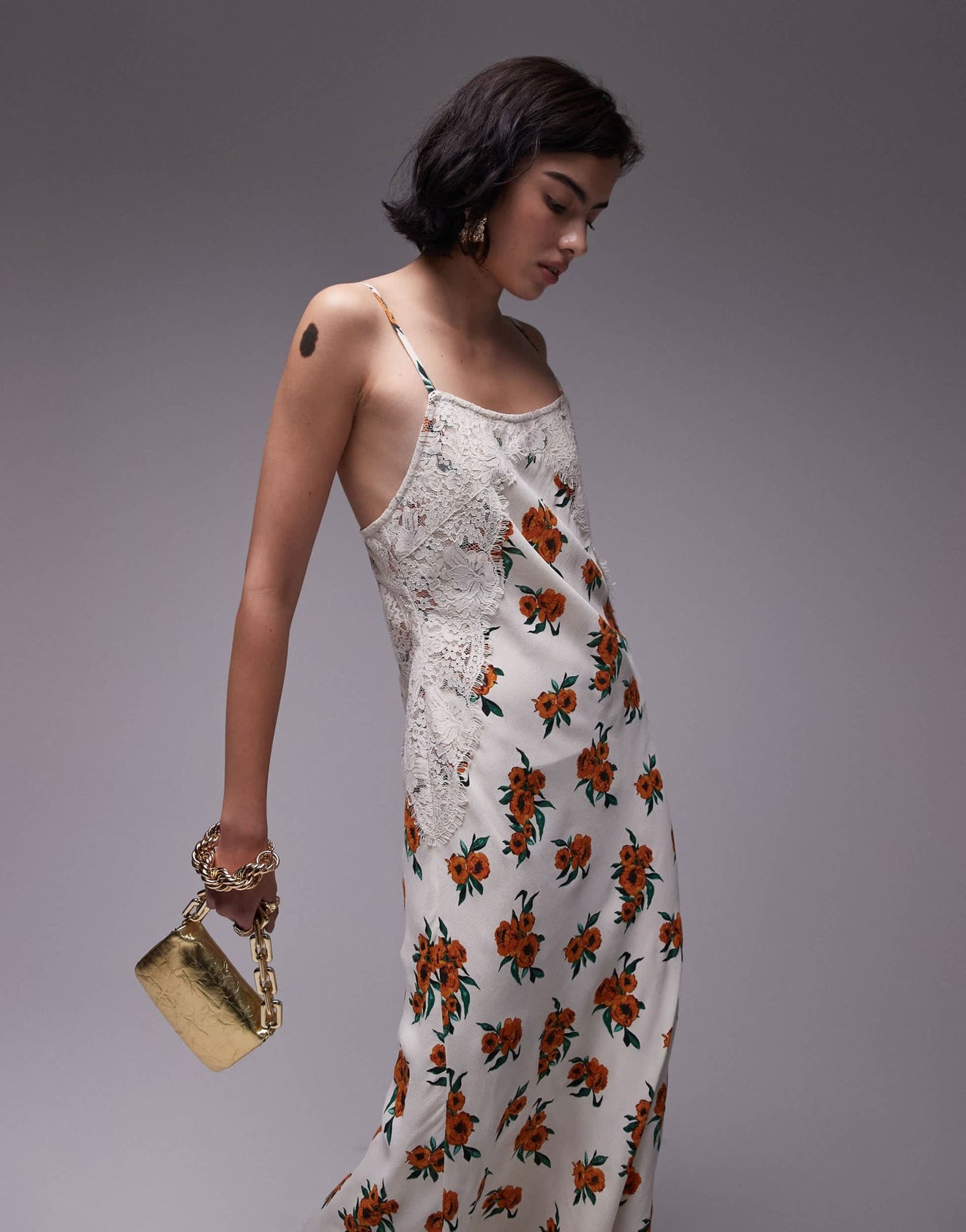 Topshop premium white and orange floral and lace maxi slip dress - ASOS Sample Sale EU Store