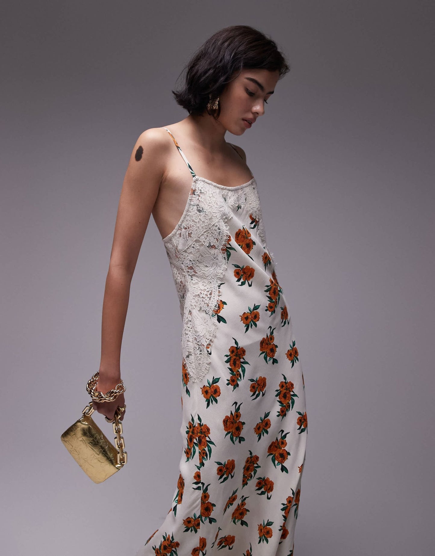 Topshop premium white and orange floral and lace maxi slip dress - ASOS Sample Sale EU Store