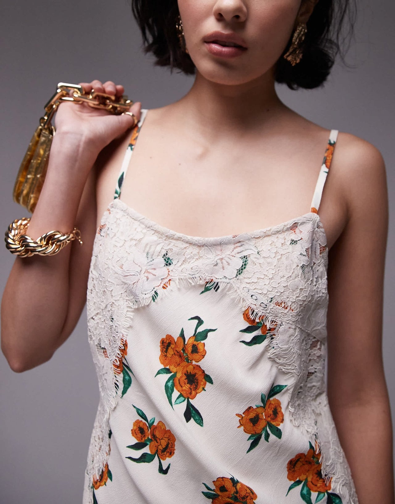 Topshop premium white and orange floral and lace maxi slip dress - ASOS Sample Sale EU Store