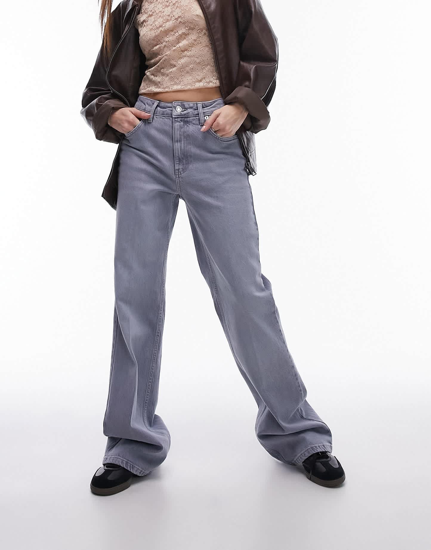 Topshop relaxed flare mid rise jean in lilac grey - ASOS Sample Sale EU Store