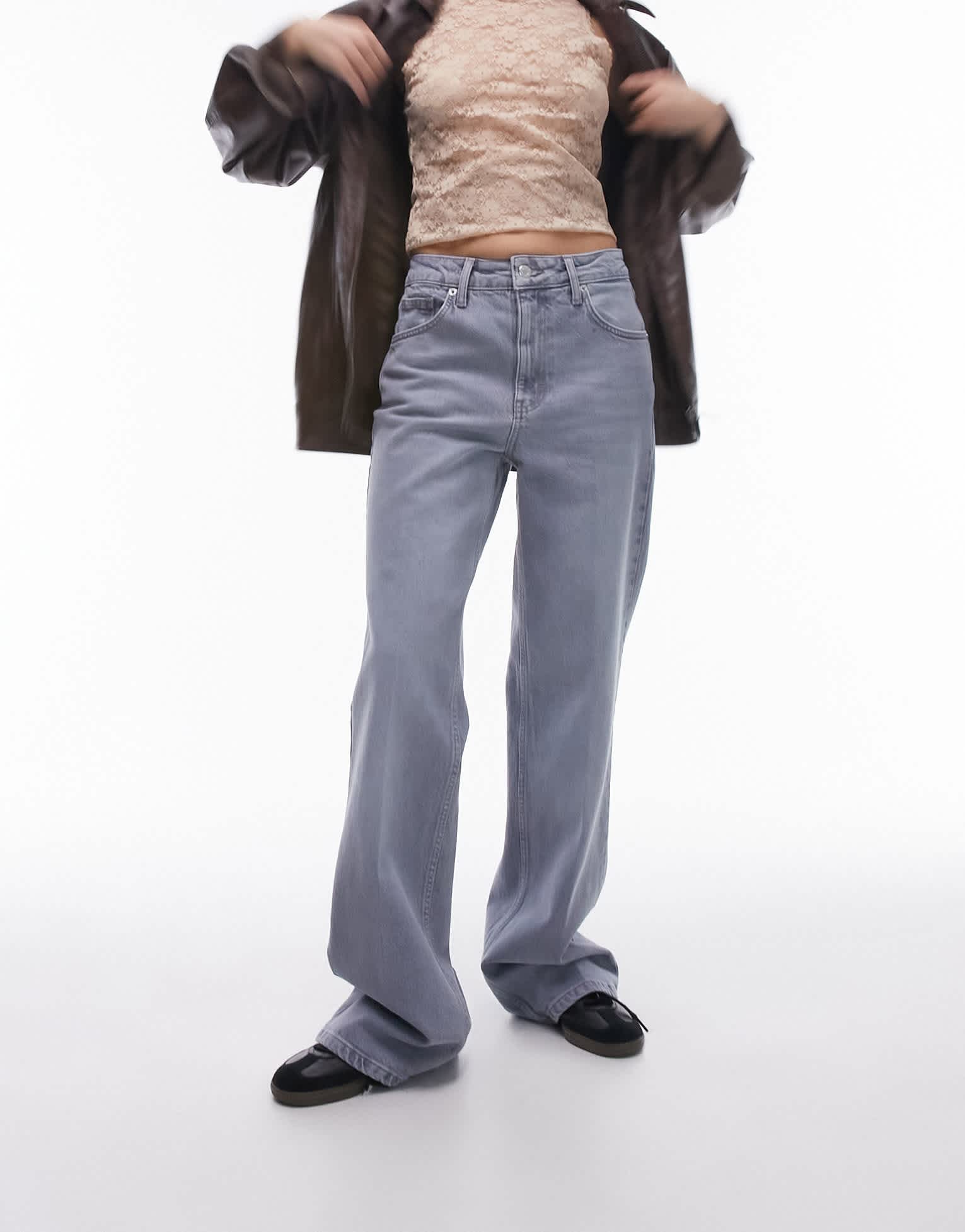 Topshop relaxed flare mid rise jean in lilac grey - ASOS Sample Sale EU Store