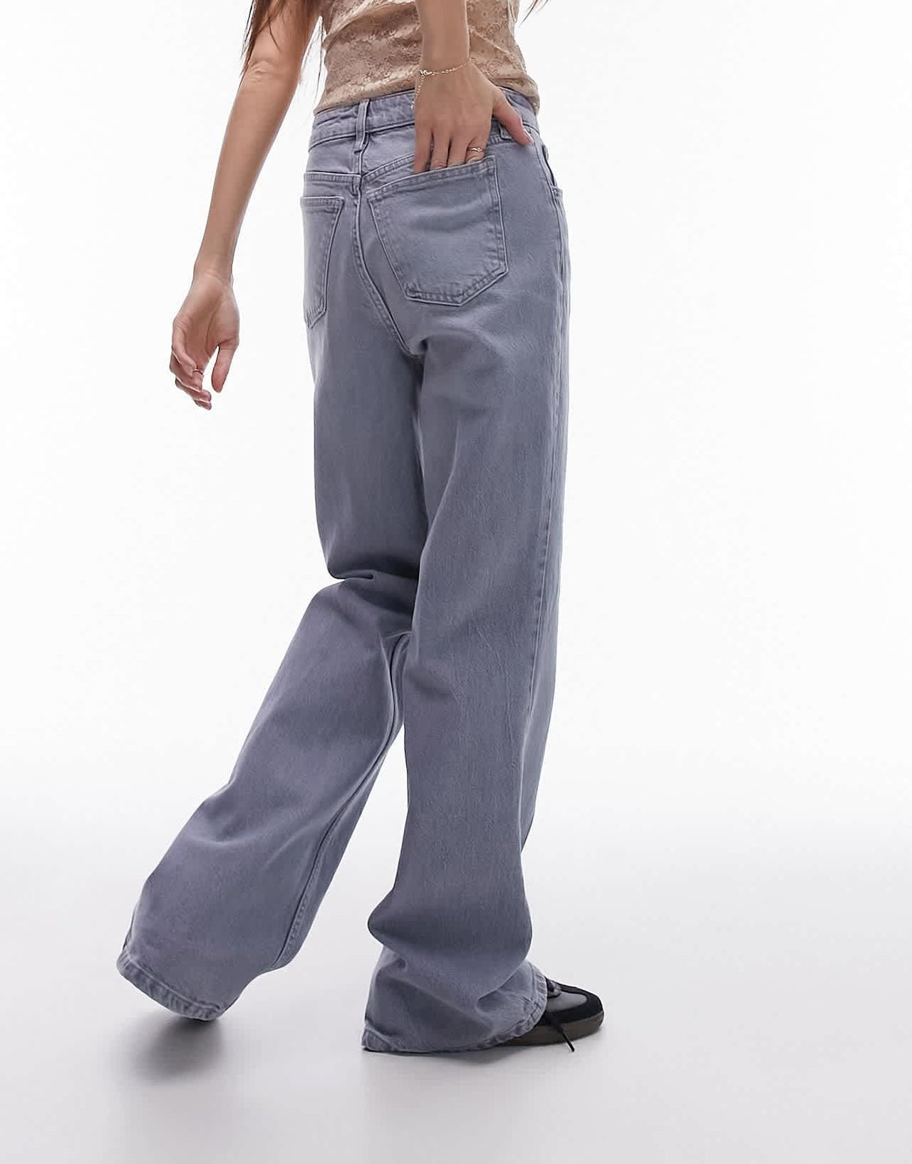 Topshop relaxed flare mid rise jean in lilac grey - ASOS Sample Sale EU Store