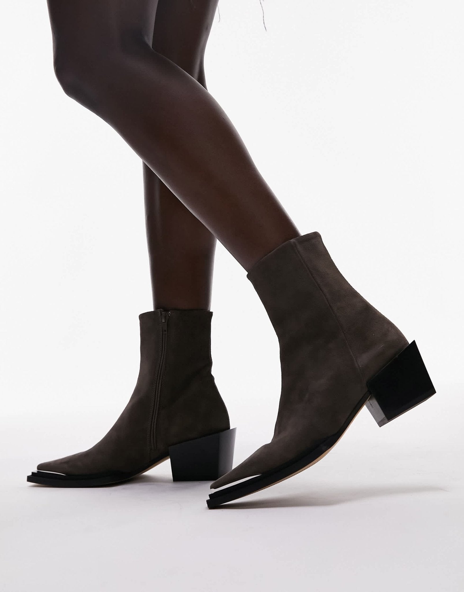 Topshop Riley suede western boot in mushroom - ASOS Sample Sale EU Store