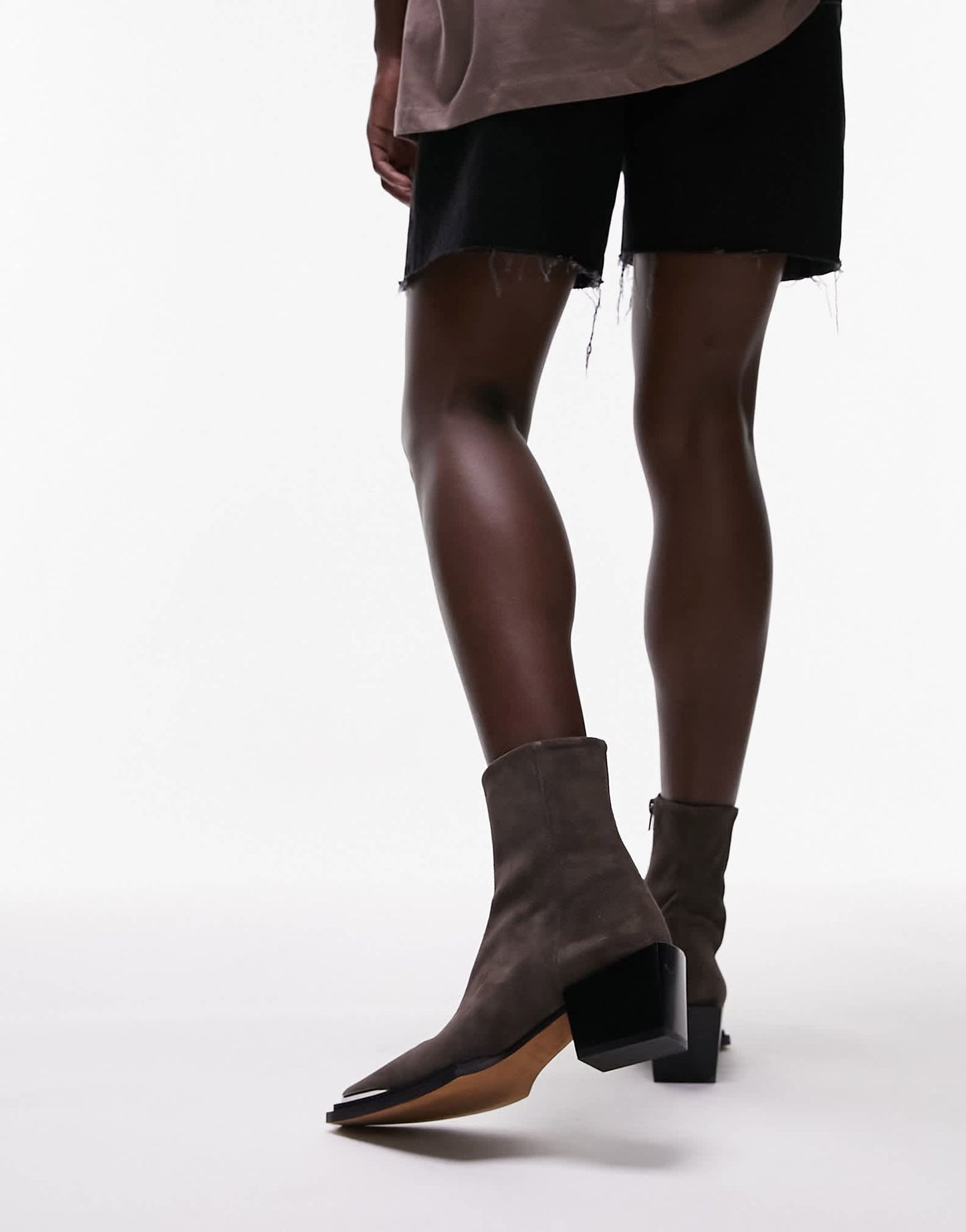 Topshop Riley suede western boot in mushroom - ASOS Sample Sale EU Store