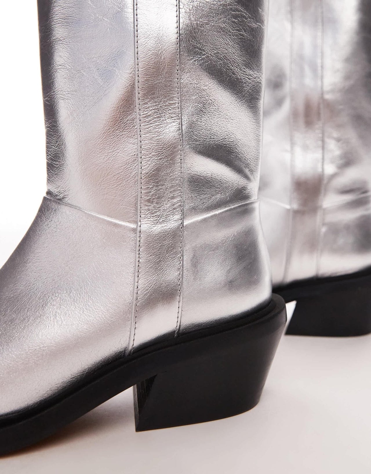 Topshop Rose premium leather western knee high boots in silver - ASOS Sample Sale EU Store