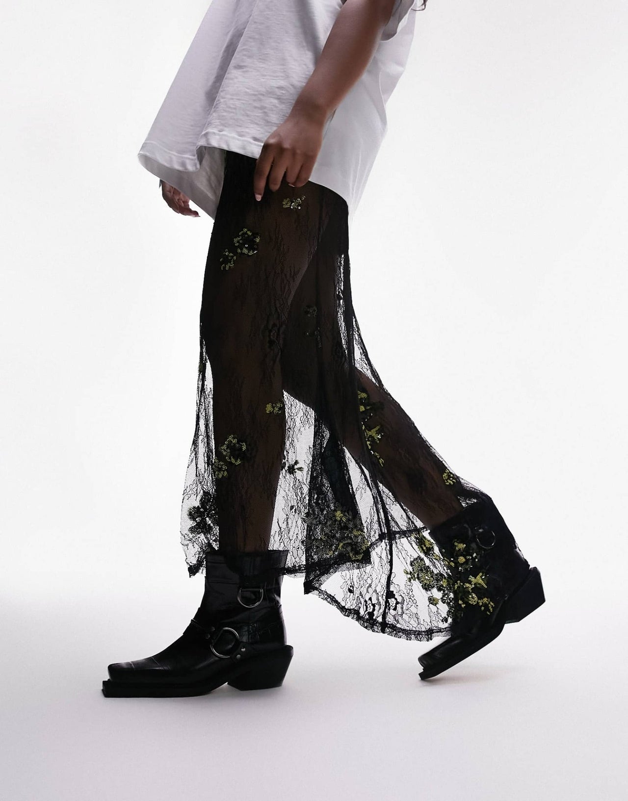 Topshop Roxy premium leather western biker boot in black croc - ASOS Sample Sale EU Store