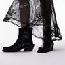 Stivale biker western in pelle premium Topshop Roxy in nero coccodrillo