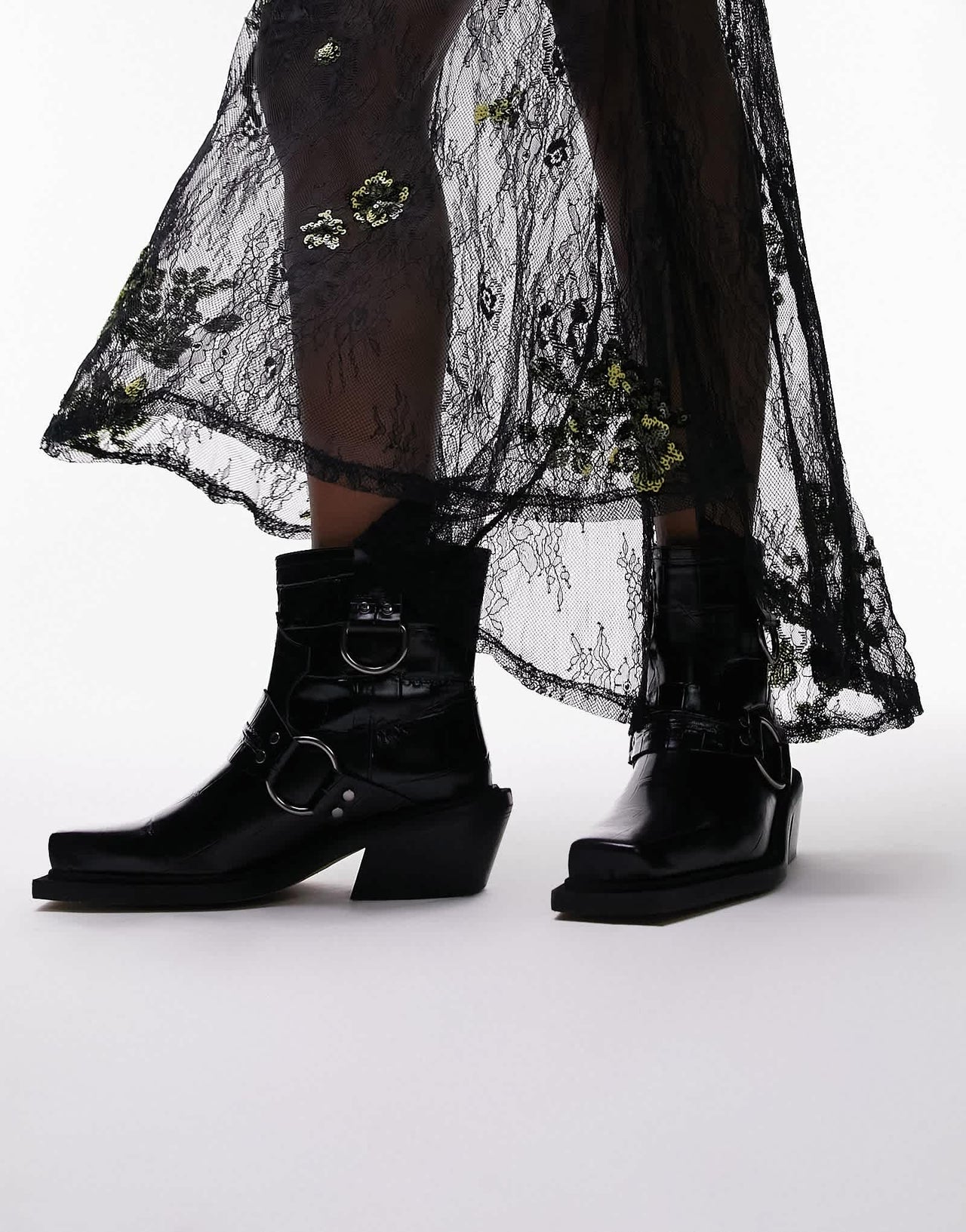 Topshop Roxy premium leather western biker boot in black croc - ASOS Sample Sale EU Store