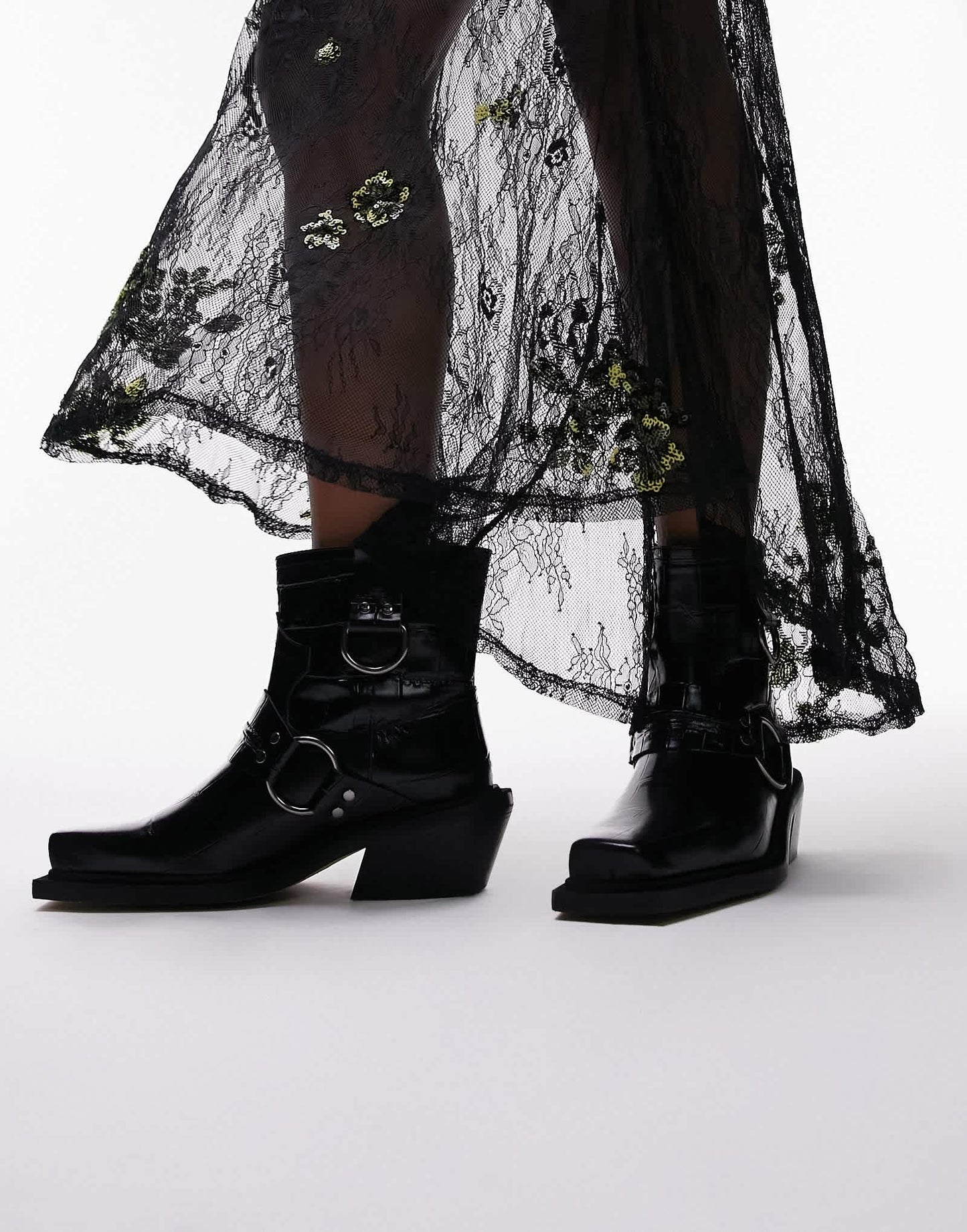 Topshop Roxy premium leather western biker boot in black croc - ASOS Sample Sale EU Store