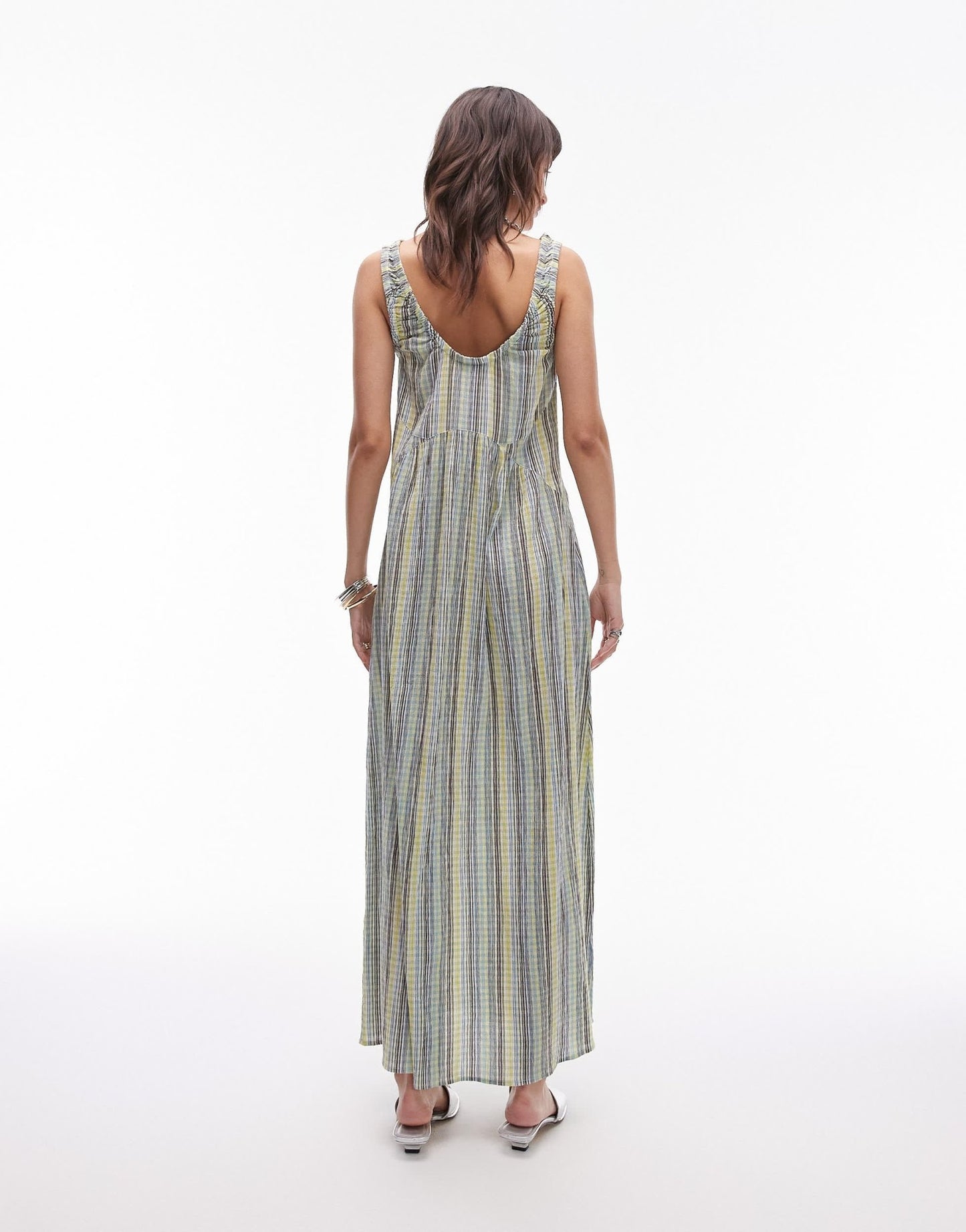Topshop ruched neck maxi dress in green stripe - ASOS Sample Sale EU Store