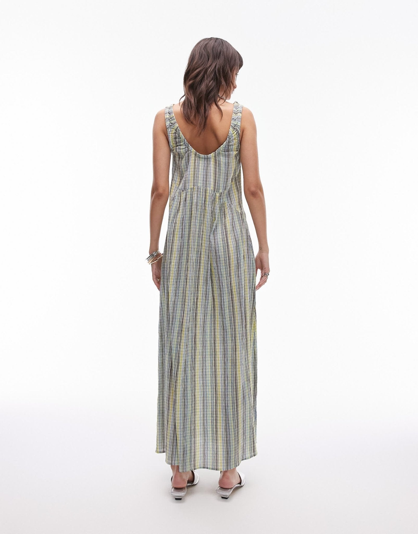 Topshop ruched neck maxi dress in green stripe - ASOS Sample Sale EU Store