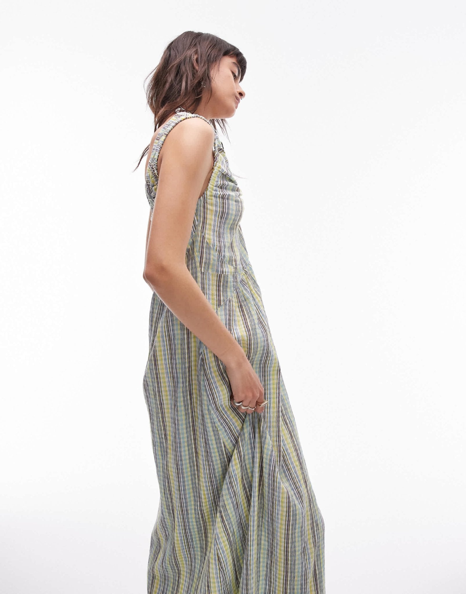 Topshop ruched neck maxi dress in green stripe - ASOS Sample Sale EU Store